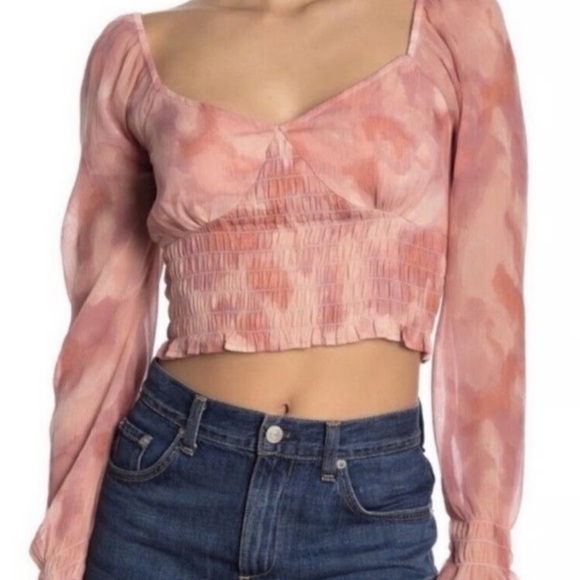 Abound size medium pink smocked long sleeve top - Picture 1 of 4